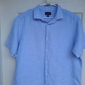 Charles Tyrwhitt Shirt Mens XL Blue Linen Button Up Classic Preppy Beach